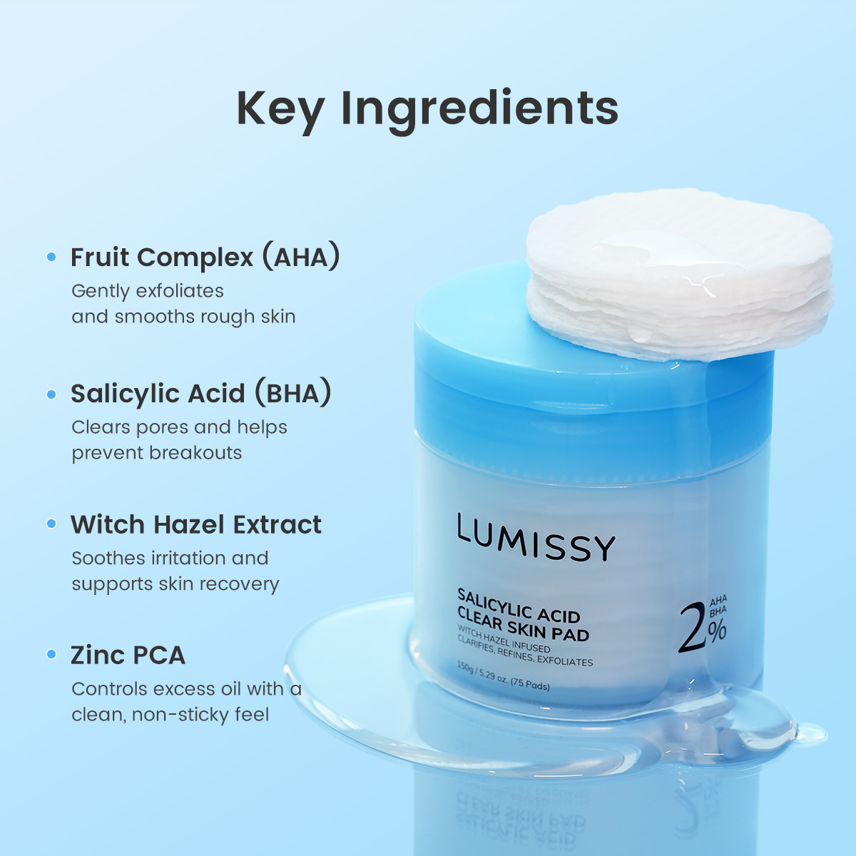 pore clearing pads with aha bha and zinc pca